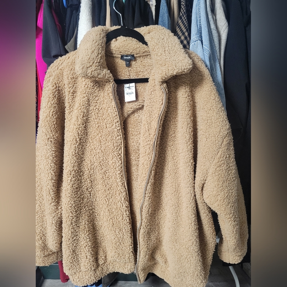 Express Tan Teddy Jacket Plush and Warm